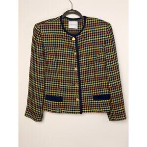 Doncaster Women’s Blazer Jacket Size 12 Multicolor Textured Weave Gold Button US